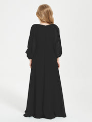 Long Sleeves Modest Junior Bridesmaid Dresses Black