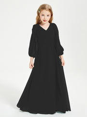 Long Sleeves Modest Junior Bridesmaid Dresses Black
