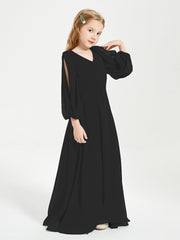 Long Sleeves Modest Junior Bridesmaid Dresses Black