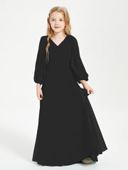 Long Sleeves Modest Junior Bridesmaid Dresses Black