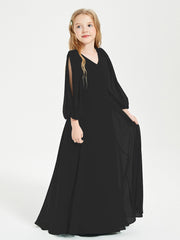 Long Sleeves Modest Junior Bridesmaid Dresses Black