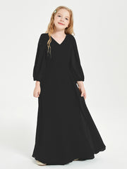 Long Sleeves Modest Junior Bridesmaid Dresses Black