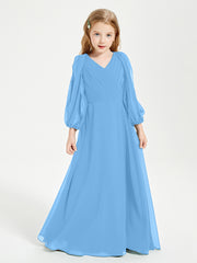 Long Sleeves Modest Junior Bridesmaid Dresses Blue
