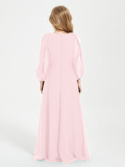 Long Sleeves Modest Junior Bridesmaid Dresses Blushing Pink