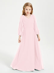 Long Sleeves Modest Junior Bridesmaid Dresses Blushing Pink