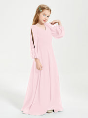 Long Sleeves Modest Junior Bridesmaid Dresses Blushing Pink