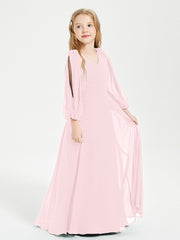 Long Sleeves Modest Junior Bridesmaid Dresses Blushing Pink