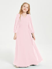 Long Sleeves Modest Junior Bridesmaid Dresses Blushing Pink
