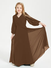 Long Sleeves Modest Junior Bridesmaid Dresses Brown