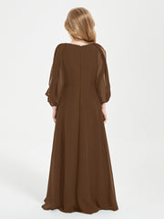 Long Sleeves Modest Junior Bridesmaid Dresses Brown
