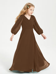 Long Sleeves Modest Junior Bridesmaid Dresses Brown