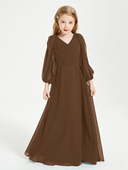 Long Sleeves Modest Junior Bridesmaid Dresses Brown