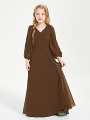 Long Sleeves Modest Junior Bridesmaid Dresses Brown
