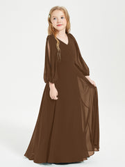 Long Sleeves Modest Junior Bridesmaid Dresses Brown