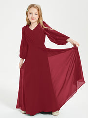 Long Sleeves Modest Junior Bridesmaid Dresses Burgundy