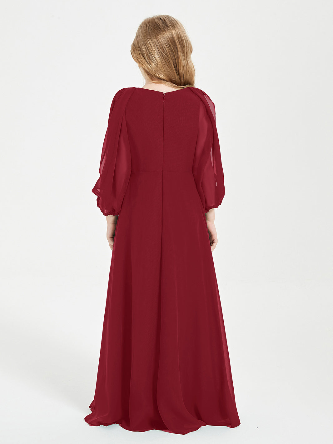 BABARONI Long Sleeves Modest Junior Bridesmaid Dresses Burgundy, Burgundy / J4 BABARONI Long Sleeves Modest Junior Bridesmaid Dresses Burgundy, Burgundy / J4