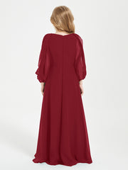 Long Sleeves Modest Junior Bridesmaid Dresses Burgundy