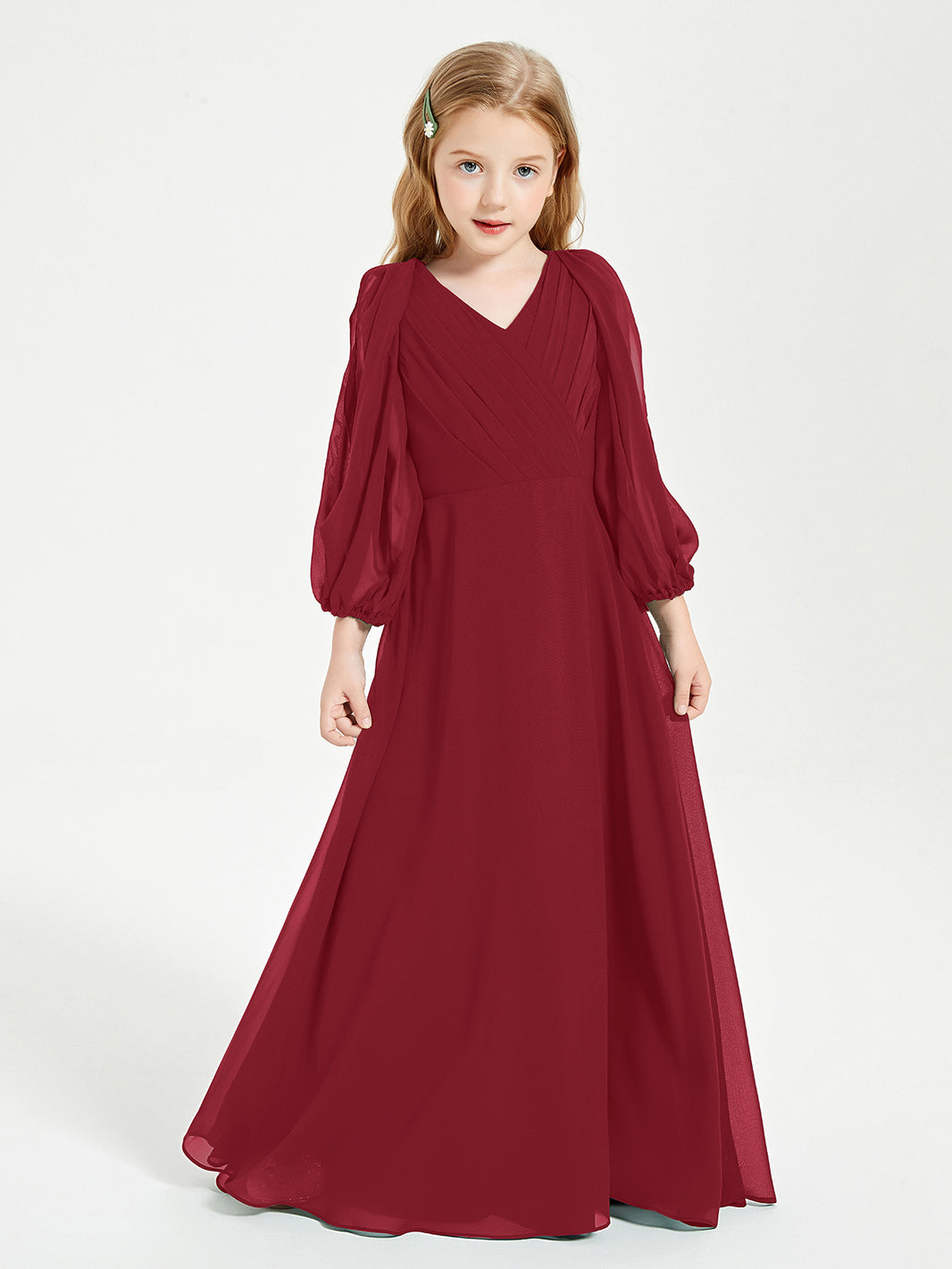BABARONI Long Sleeves Modest Junior Bridesmaid Dresses Burgundy, Burgundy / J4 BABARONI Long Sleeves Modest Junior Bridesmaid Dresses Burgundy, Burgundy / J4
