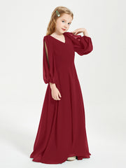 Long Sleeves Modest Junior Bridesmaid Dresses Burgundy
