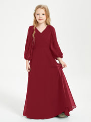 Long Sleeves Modest Junior Bridesmaid Dresses Burgundy