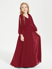 Long Sleeves Modest Junior Bridesmaid Dresses Burgundy