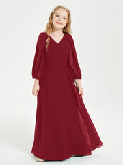 Long Sleeves Modest Junior Bridesmaid Dresses Burgundy