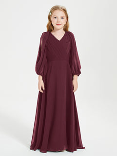 Long Sleeves Modest Junior Bridesmaid Dresses Cabernet