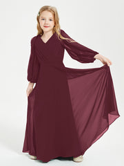 Long Sleeves Modest Junior Bridesmaid Dresses Cabernet