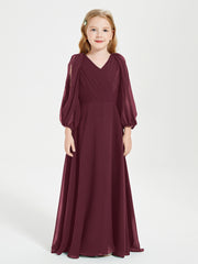 Long Sleeves Modest Junior Bridesmaid Dresses Cabernet