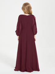 Long Sleeves Modest Junior Bridesmaid Dresses Cabernet