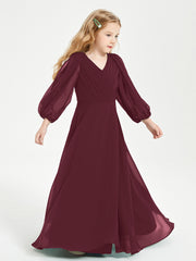 Long Sleeves Modest Junior Bridesmaid Dresses Cabernet