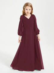 Long Sleeves Modest Junior Bridesmaid Dresses Cabernet