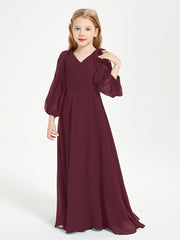Long Sleeves Modest Junior Bridesmaid Dresses Cabernet