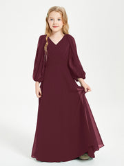 Long Sleeves Modest Junior Bridesmaid Dresses Cabernet