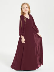 Long Sleeves Modest Junior Bridesmaid Dresses Cabernet