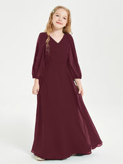 Long Sleeves Modest Junior Bridesmaid Dresses Cabernet