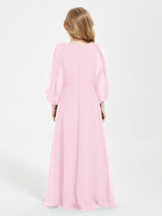 Long Sleeves Modest Junior Bridesmaid Dresses Candy Pink