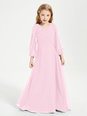Long Sleeves Modest Junior Bridesmaid Dresses Candy Pink