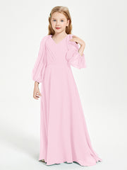 Long Sleeves Modest Junior Bridesmaid Dresses Candy Pink