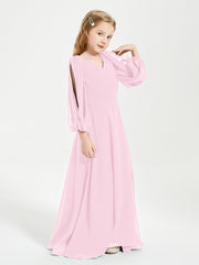 Long Sleeves Modest Junior Bridesmaid Dresses Candy Pink