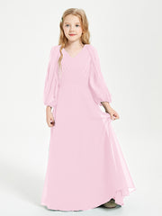 Long Sleeves Modest Junior Bridesmaid Dresses Candy Pink