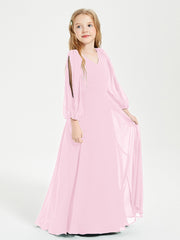 Long Sleeves Modest Junior Bridesmaid Dresses Candy Pink