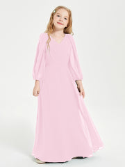 Long Sleeves Modest Junior Bridesmaid Dresses Candy Pink