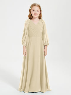 Long Sleeves Modest Junior Bridesmaid Dresses Champagne