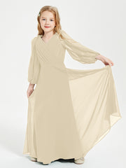 Long Sleeves Modest Junior Bridesmaid Dresses Champagne