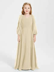 Long Sleeves Modest Junior Bridesmaid Dresses Champagne