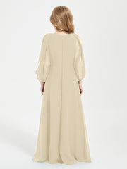Long Sleeves Modest Junior Bridesmaid Dresses Champagne