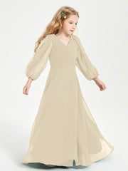 Long Sleeves Modest Junior Bridesmaid Dresses Champagne