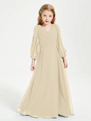 Long Sleeves Modest Junior Bridesmaid Dresses Champagne