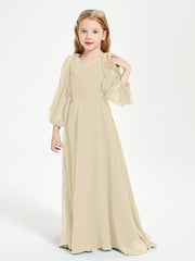Long Sleeves Modest Junior Bridesmaid Dresses Champagne